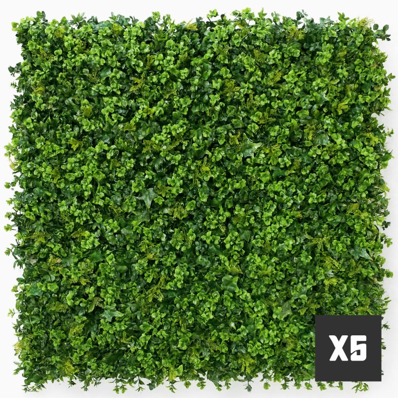 Lot de 5 murs végétaux artificiels lierre denses et occultants 1m x 1m